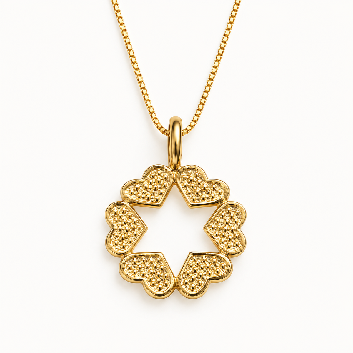 Gold Star of David necklace formed from six textured hearts