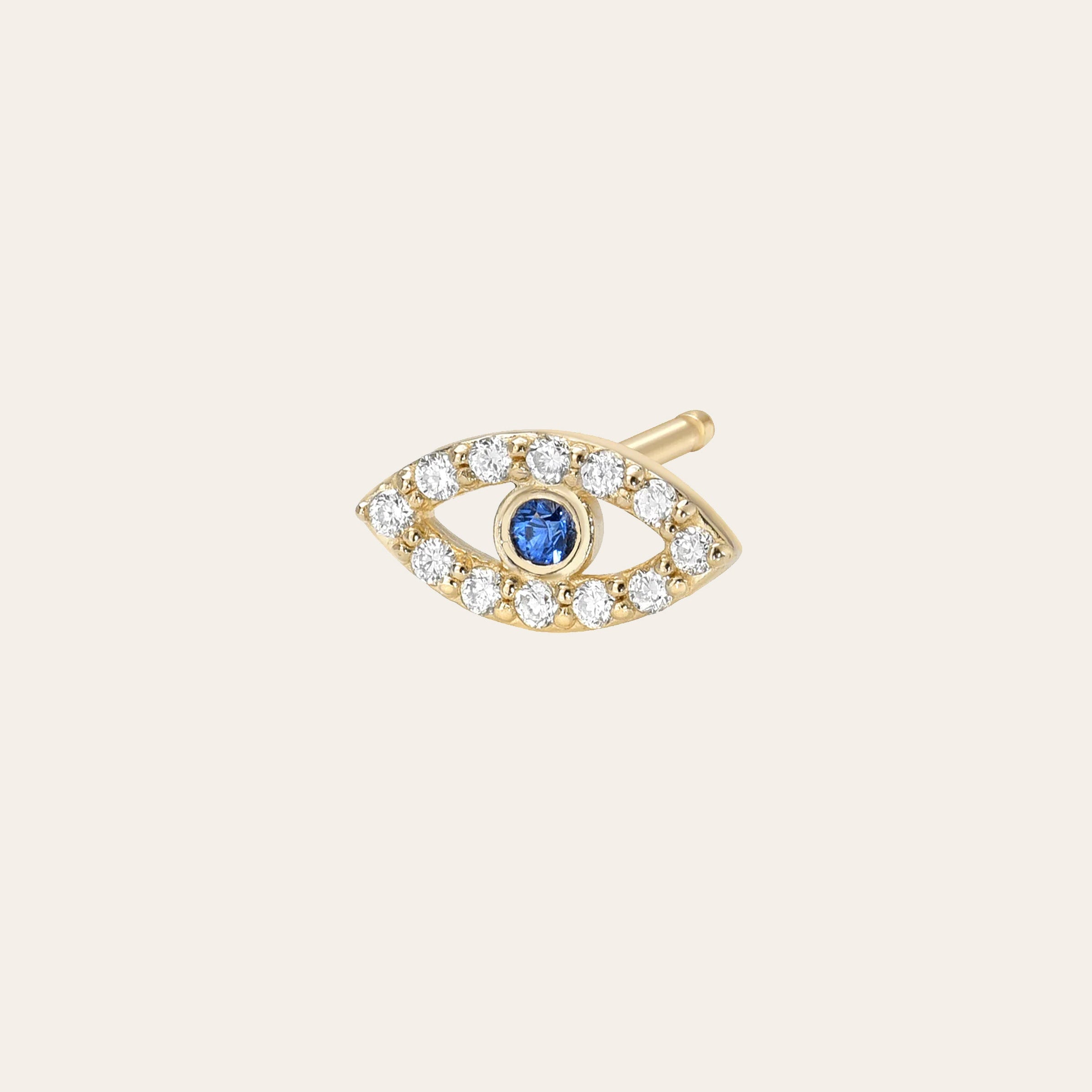 Tiny Diamond Evil Eye Stud Earring in 14K yellow gold by Zoe Lev