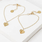 Adult and Child Tiny Origami Heart Necklaces in gold by Shlomit Ofir