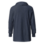 Back view of Heather Navy I'm That Jew® Lightweight Hooded Tee by Eitan Chitayat, with a soft long-sleeve hooded T-shirt silhouette