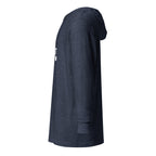 Left-side view of Heather Navy I'm That Jew® Lightweight Hooded Tee by Eitan Chitayat, with a soft long-sleeve hooded T-shirt silhouette