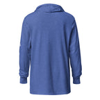 Back view of Heather True Royal Chai Lightweight Hooded Tee by Eitan Chitayat for I'm That Jew®, featuring Hebrew חי design