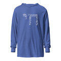 Front view of Heather True Royal Chai Lightweight Hooded Tee by Eitan Chitayat for I'm That Jew®, featuring Hebrew חי design