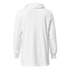Back view of White I'm That Jew® Lightweight Hooded Tee by Eitan Chitayat, with a soft long-sleeve hooded T-shirt silhouette