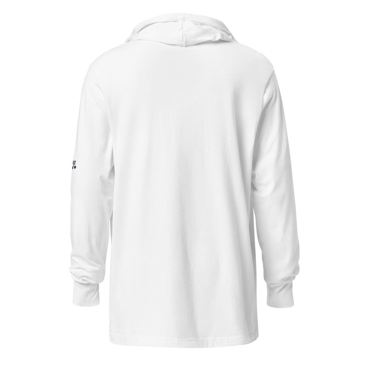 Back view of White Chai Lightweight Hooded Tee by Eitan Chitayat for I'm That Jew®, featuring Hebrew חי design