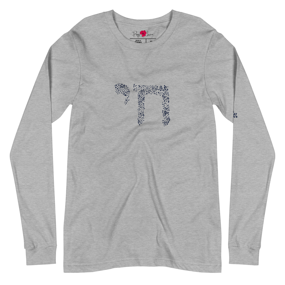 Front view of Athletic Heather Chai long sleeve T-shirt featuring the Hebrew חי design by Eitan Chitayat for I'm That Jew®