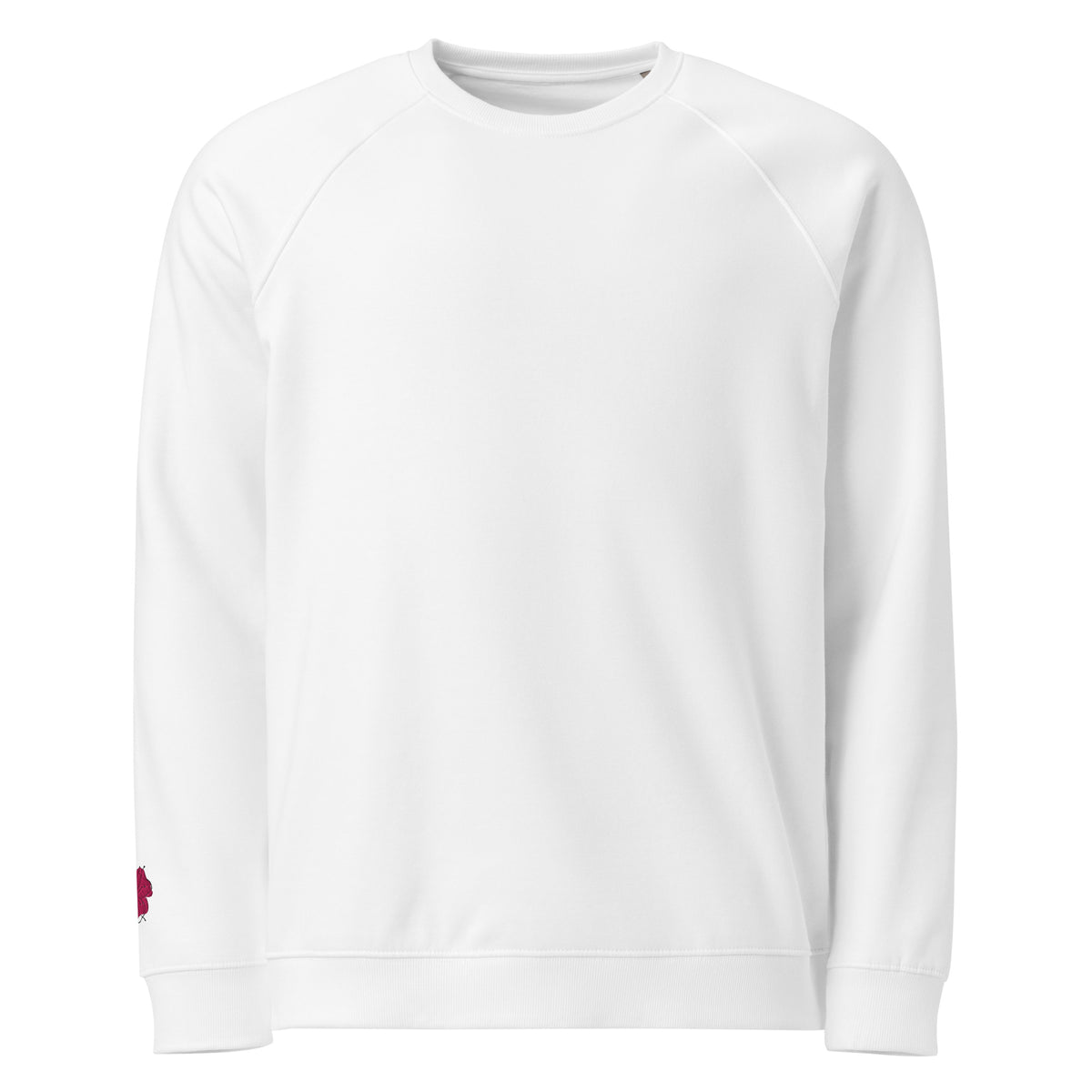 White Embroidered Poppy Raglan Sweatshirt with poppy on the right sleeve