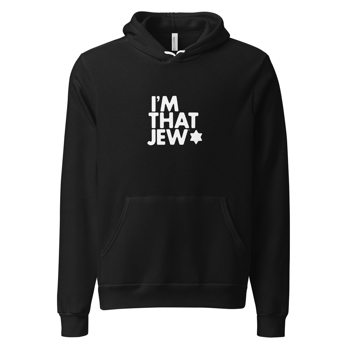 Black I'm That Jew® unisex pullover hoodie by Eitan Chitayat, front view