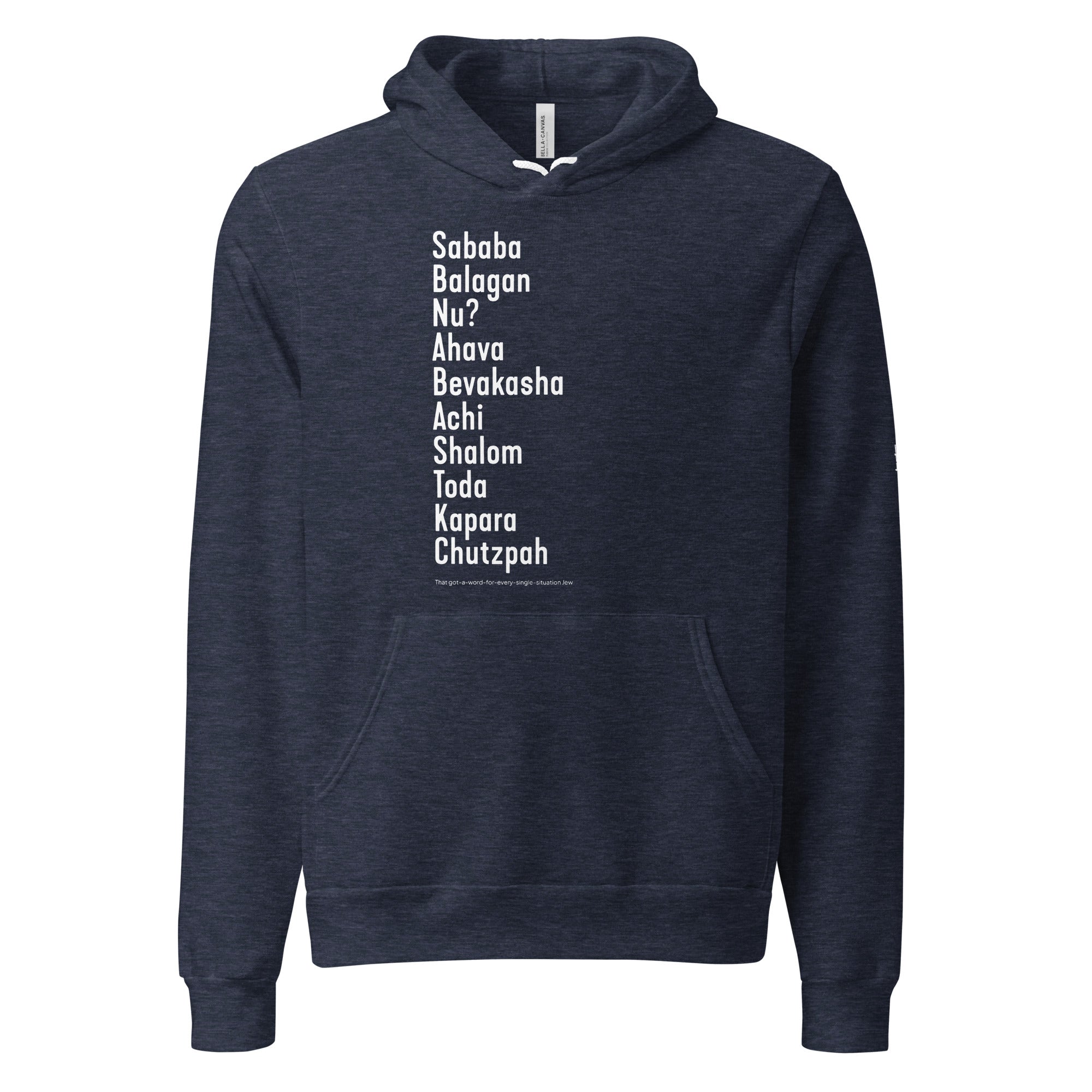 The Ten Hebrew Words Hoodie in Heather Navy by Eitan Chitayat