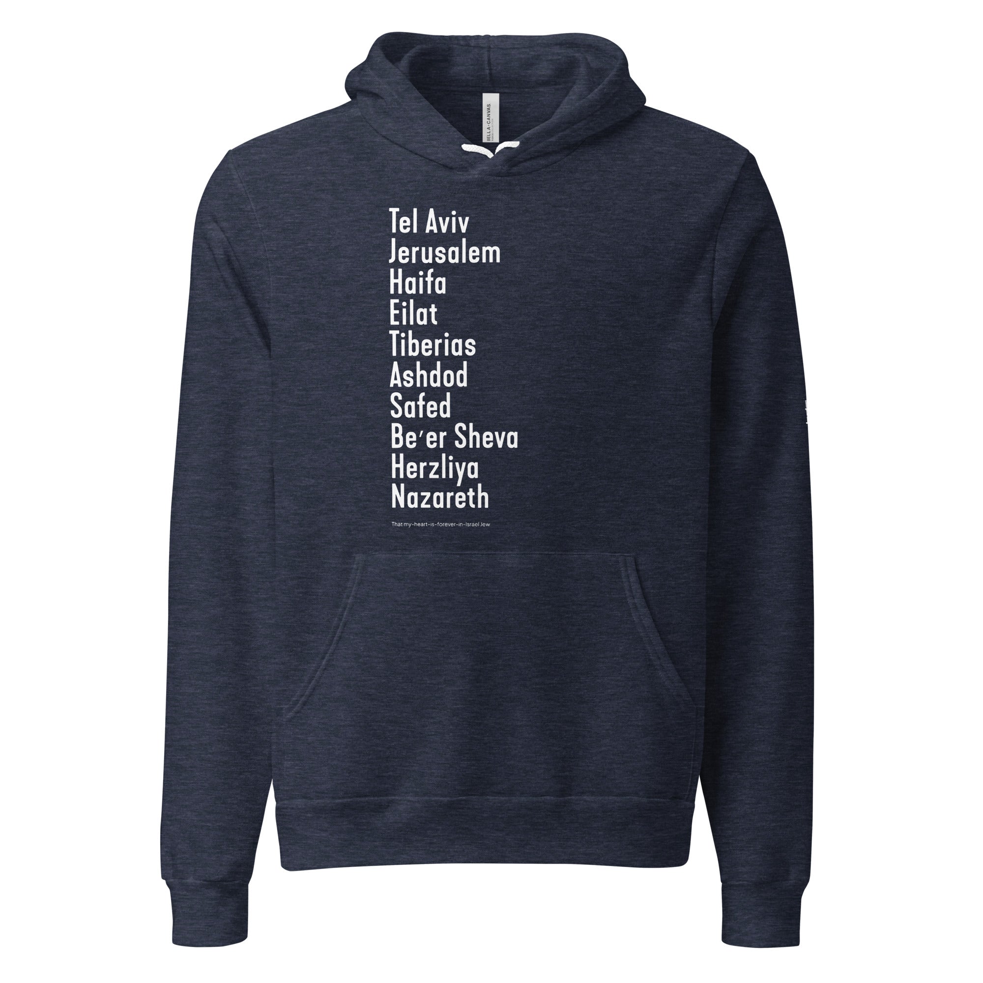 The Ten Israeli Cities Hoodie in Heather Navy by Eitan Chitayat