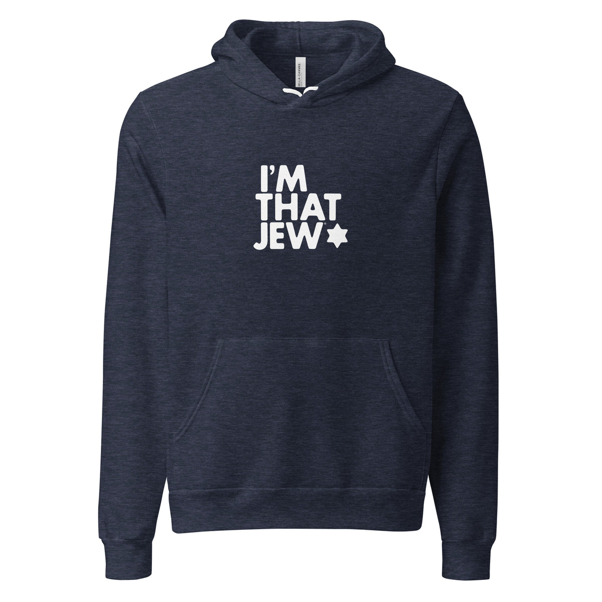 Heather Navy I'm That Jew® unisex pullover hoodie by Eitan Chitayat, front view