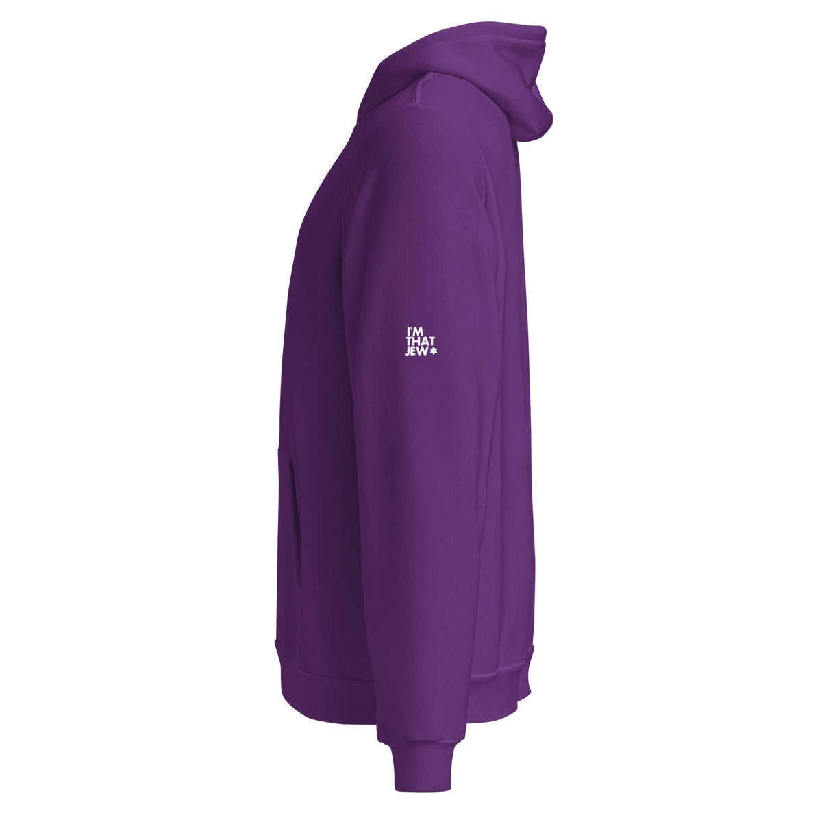 Team Purple The Ten Jewish Matriarchs unisex pullover hoodie by Eitan Chitayat for I'm That Jew®, left side view