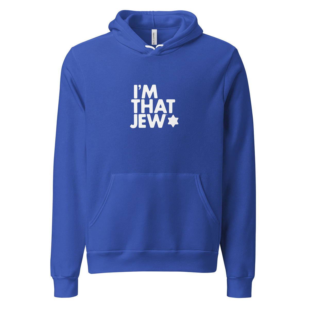True Royal blue I'm That Jew® unisex pullover hoodie by Eitan Chitayat, front view
