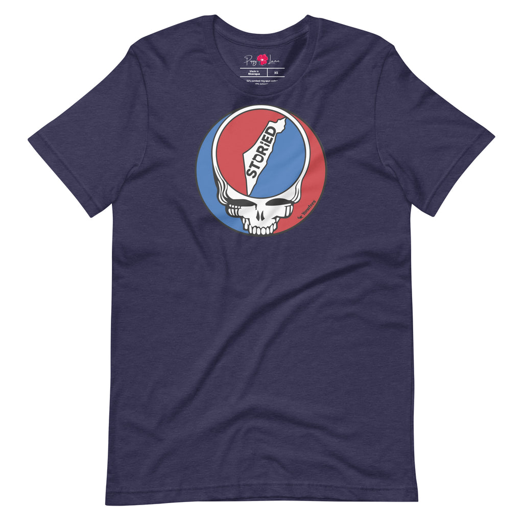 The Grateful Dead Sessions T-Shirt in Vintage Navy by Storied Podcast, featuring artwork by Yonatees