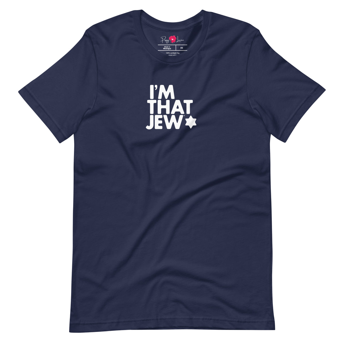 Front view of Navy I'm That Jew® unisex short-sleeve T-shirt by Eitan Chitayat