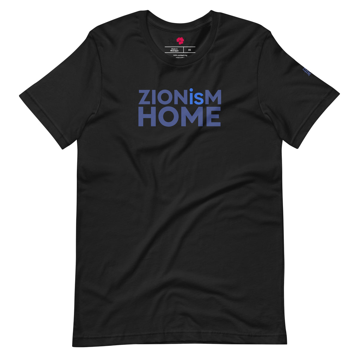 Front view of Vintage Black ZIONisM Home T-shirt by Eitan Chitayat, featuring I'm That Jew® sleeve logo