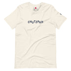 Front view of Vintage White Chutzpah T-shirt with Hebrew-inspired Chutzpah lettering, designed by Eitan Chitayat for I'm That Jew®