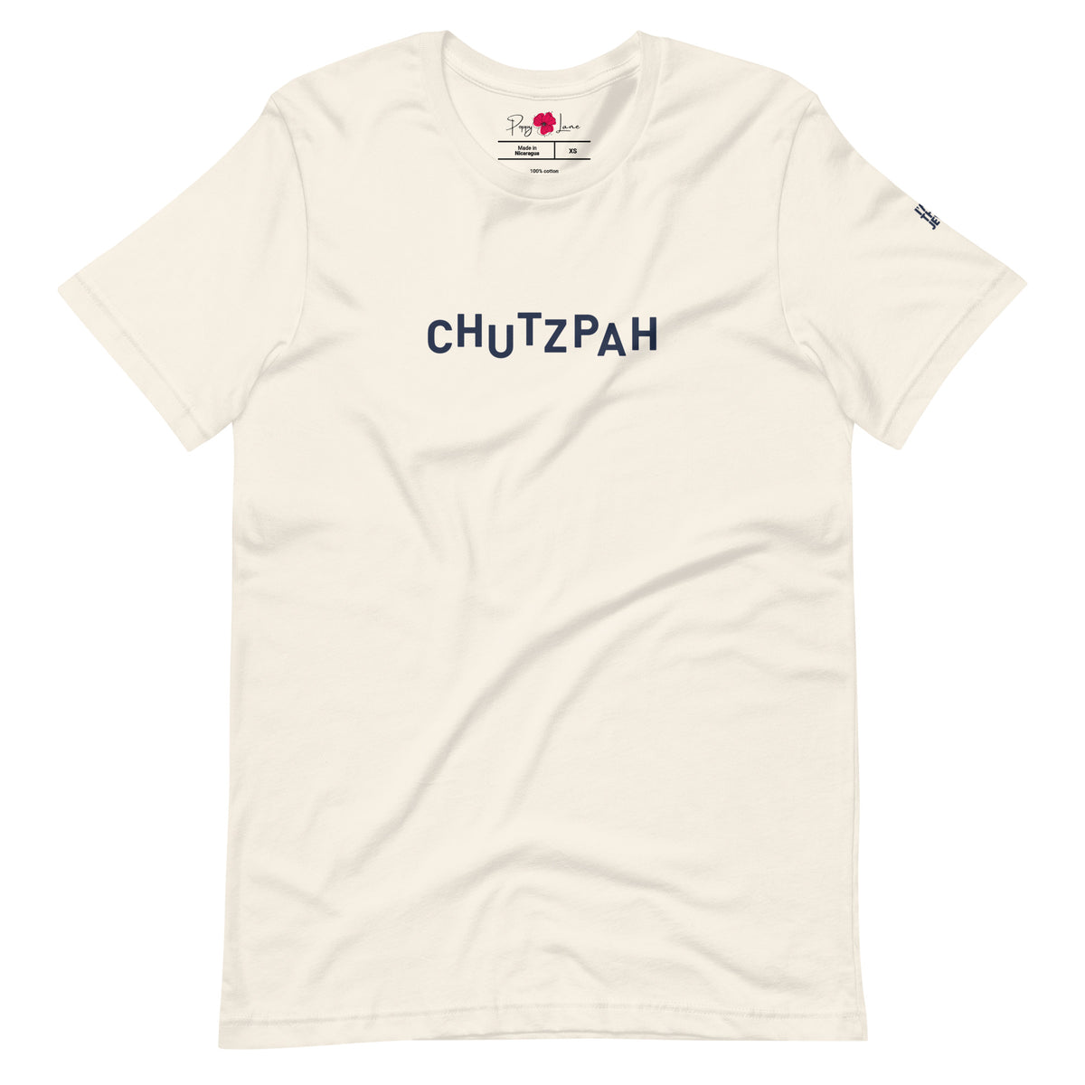 Front view of Vintage White Chutzpah T-shirt with Hebrew-inspired Chutzpah lettering, designed by Eitan Chitayat for I'm That Jew®