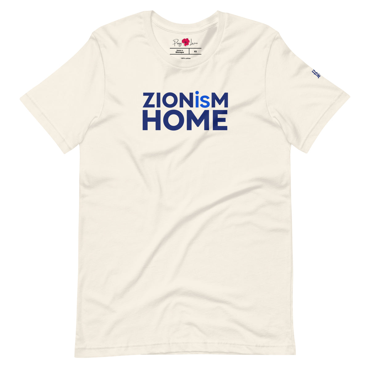 Front view of Vintage White ZIONisM Home T-shirt by Eitan Chitayat, featuring I'm That Jew® sleeve logo