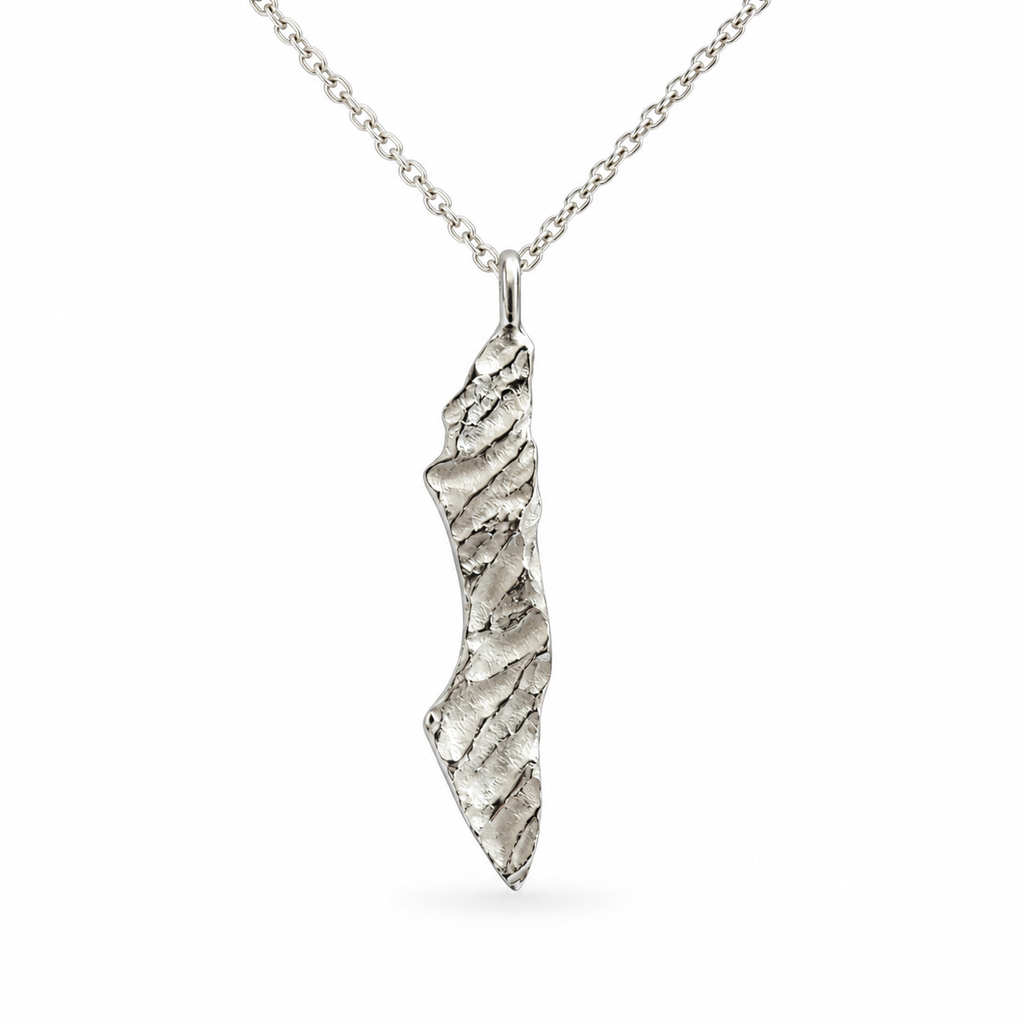 Sterling silver Israel map necklace by VER Jewelry with textured pendant