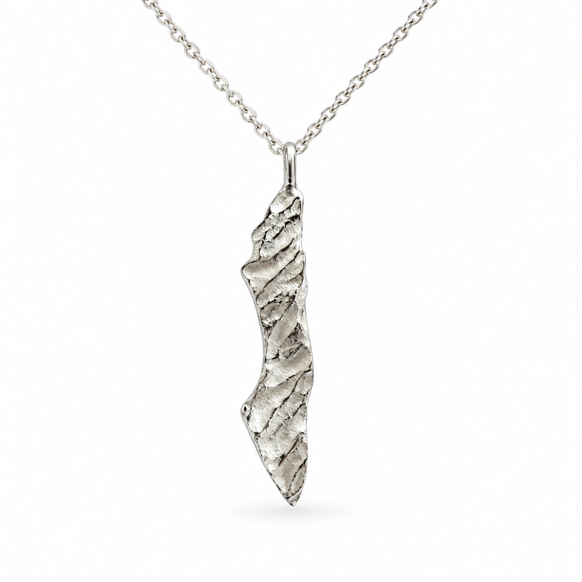 Sterling silver Israel map necklace by VER Jewelry with textured pendant