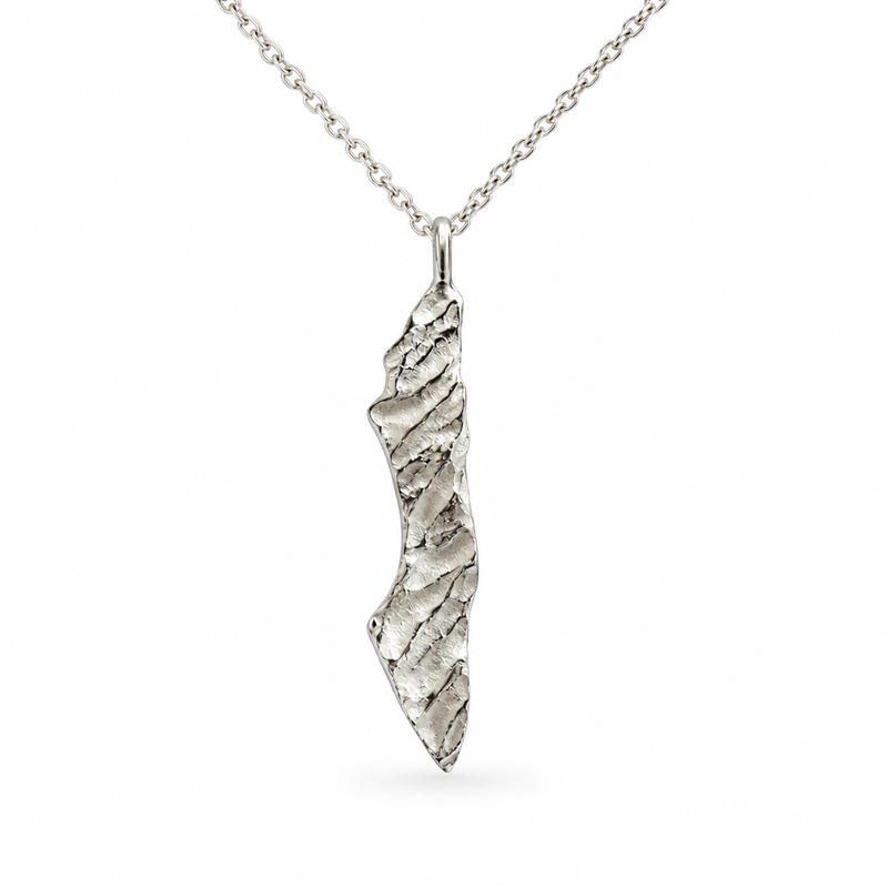 Sterling silver Israel map necklace by VER Jewelry with textured pendant