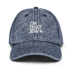 I’m That Jew™ Vintage Hat in washed navy with white embroidery by Eitan Chitayat