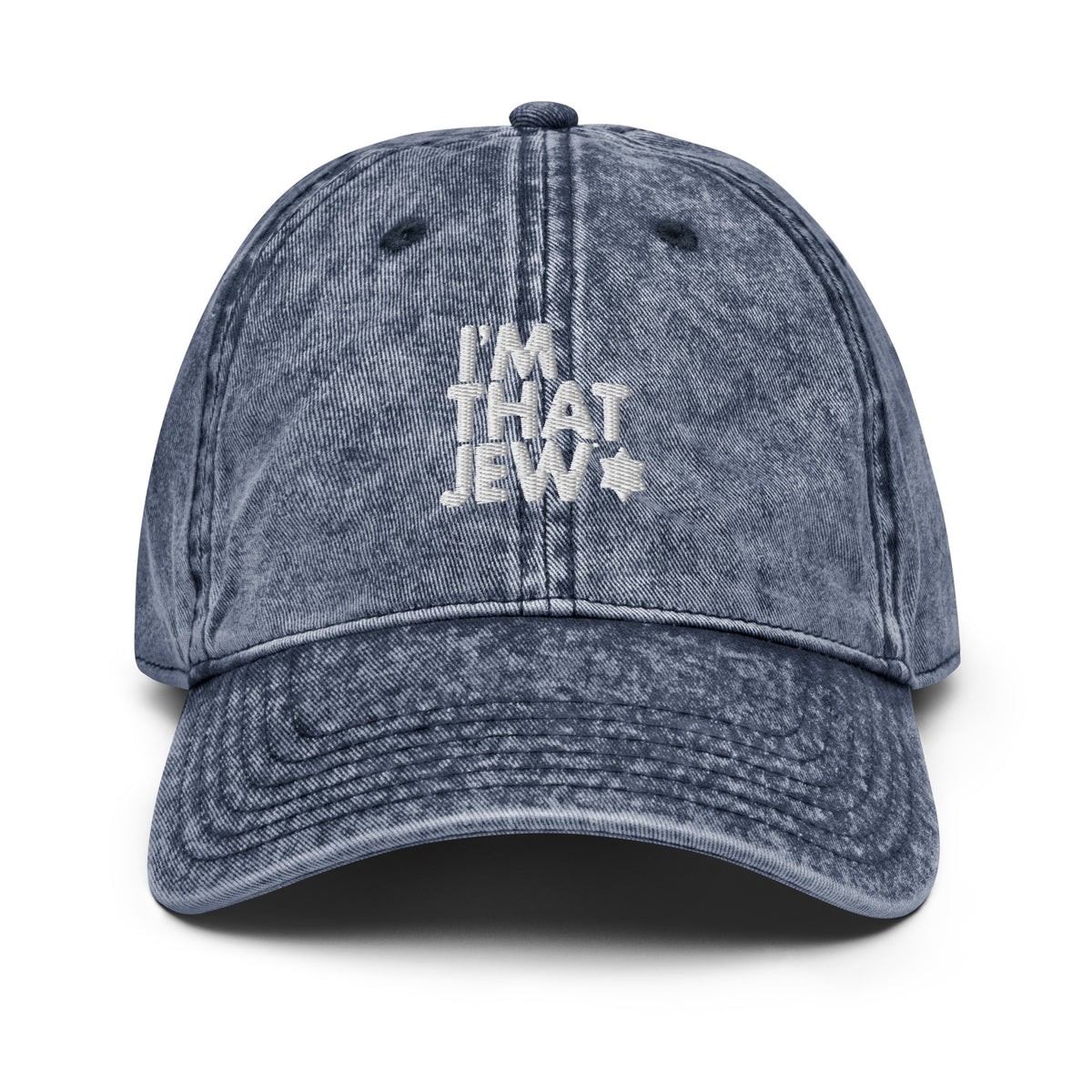 I’m That Jew™ Vintage Hat in washed navy with white embroidery by Eitan Chitayat