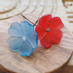 Blue and berry red Vintage Lucite Poppy Hairpins by Sara Sela