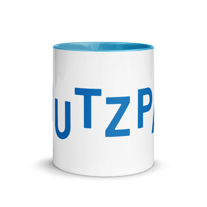 "CHUTZPAH" Blue & White Ceramic Coffee Mug