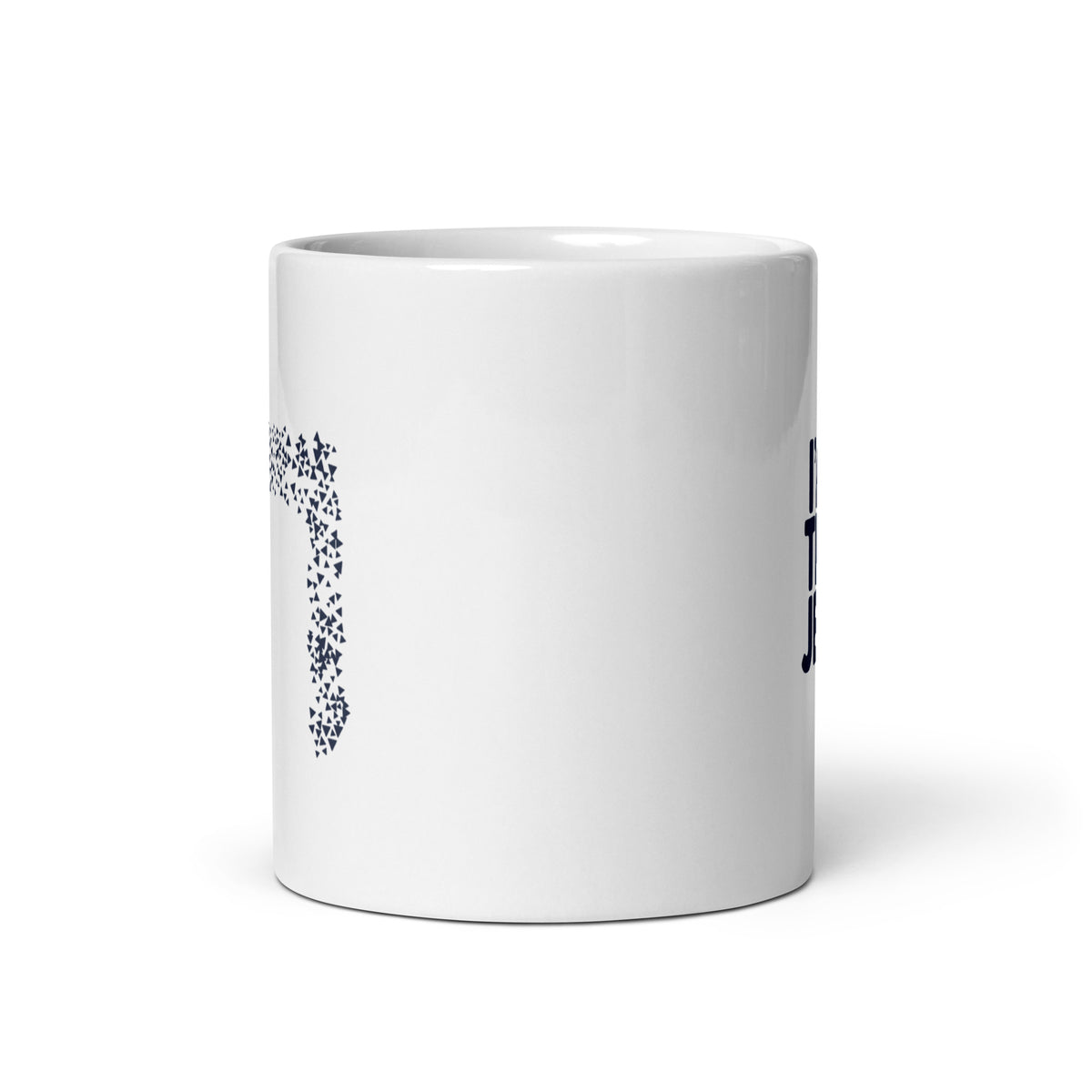 Front view of the white Chai mug with Hebrew חי design by Eitan Chitayat for I'm That Jew®