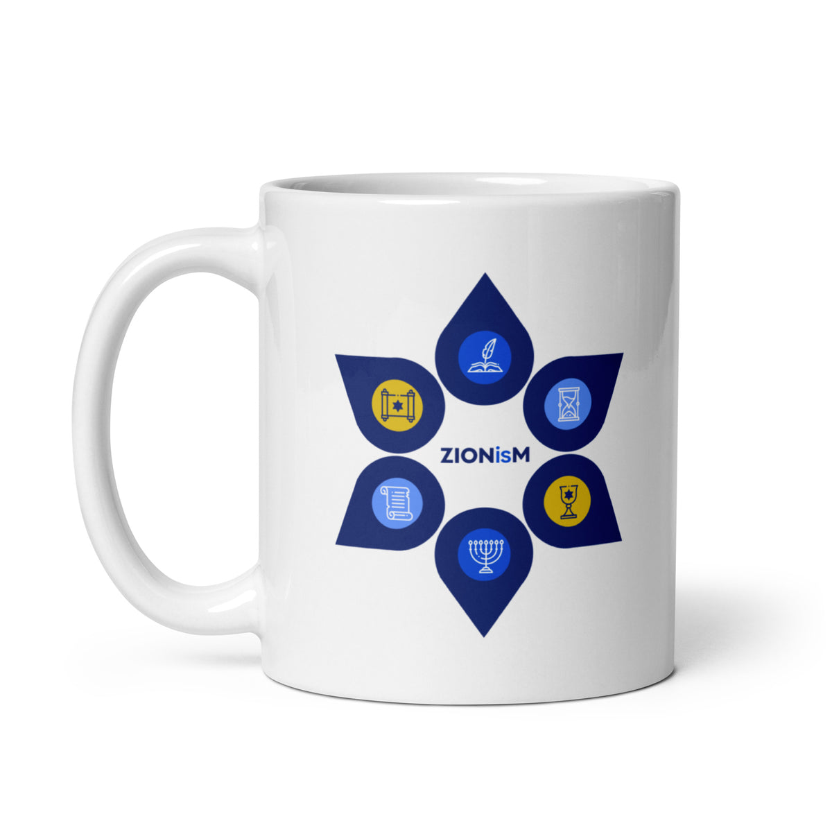 ZIONisM Values white ceramic mug, view with handle on left