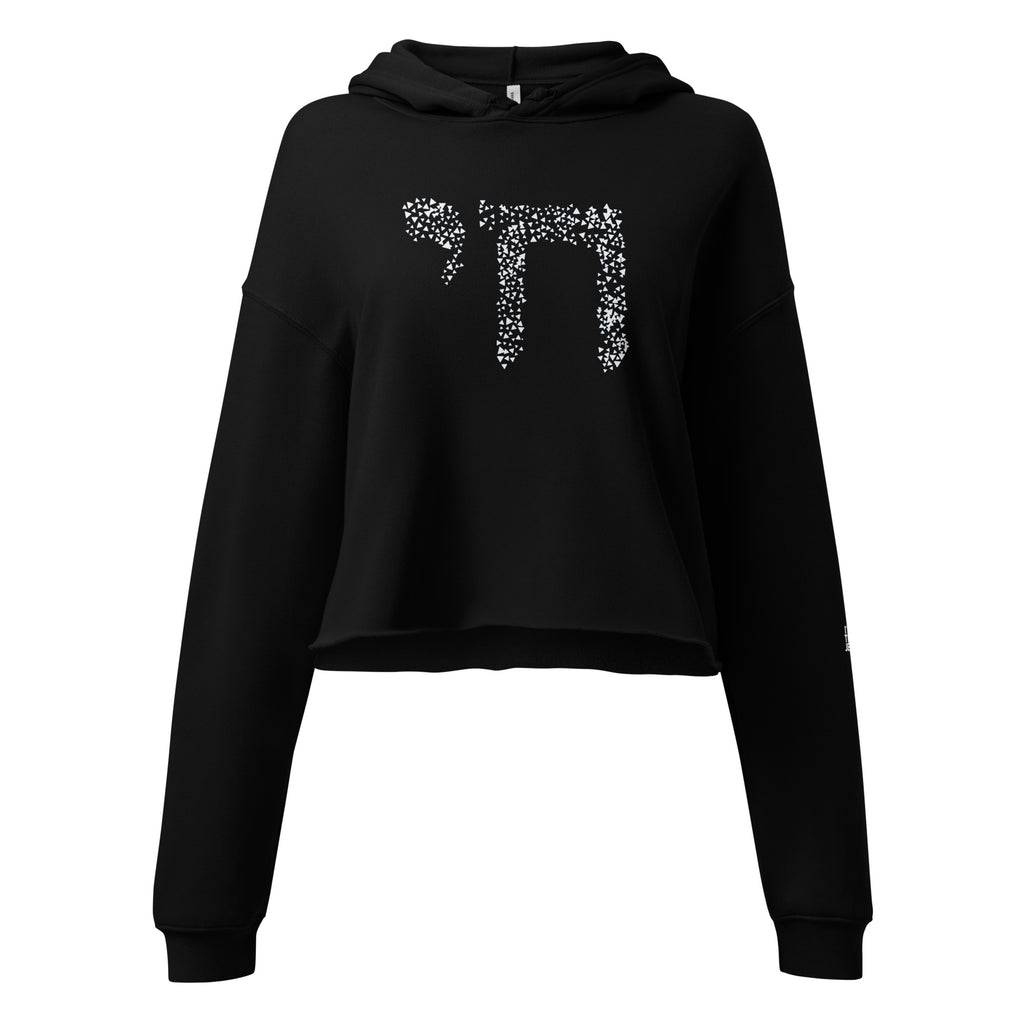 Black Chai cropped hoodie with white lettering across the chest, dropped shoulders, and a raw hem.
