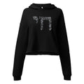 Black Chai cropped hoodie with white lettering across the chest, dropped shoulders, and a raw hem.