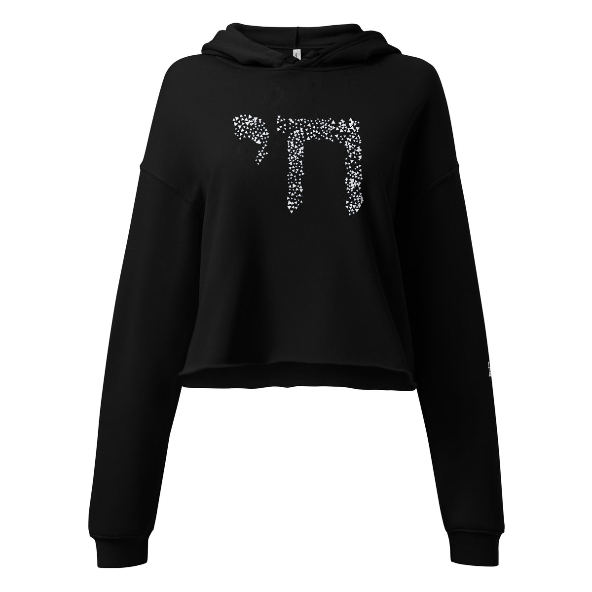 Black Chai cropped hoodie with white lettering across the chest, dropped shoulders, and a raw hem.
