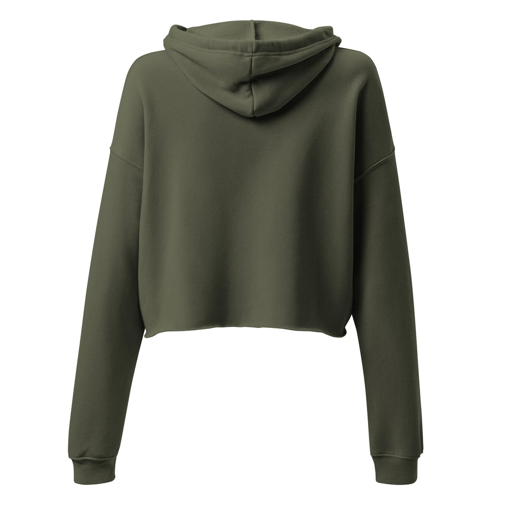 HINENI women's cropped hoodie in Olive Green, back view