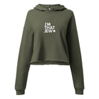 Military Green I'm That Jew® women's cropped hoodie by Eitan Chitayat, front view