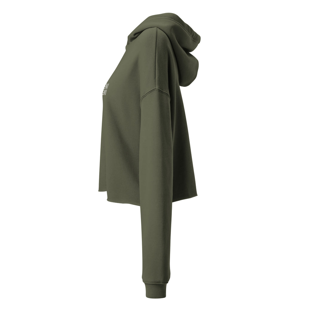 HINENI women's cropped hoodie in Olive Green, side view