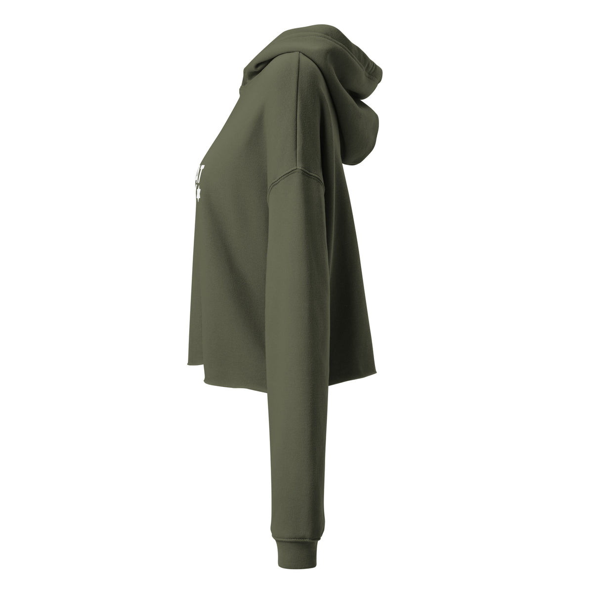 Military Green I'm That Jew® women's cropped hoodie by Eitan Chitayat, left side view