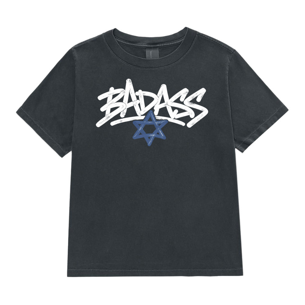 Badass Jewish women's T-shirt in washed black with Star of David graphic