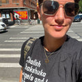 Yardenne Greenspan wearing The Ten Jewish Foods T-Shirt in New York City