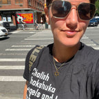 Yardenne Greenspan wearing The Ten Jewish Foods T-Shirt in New York City