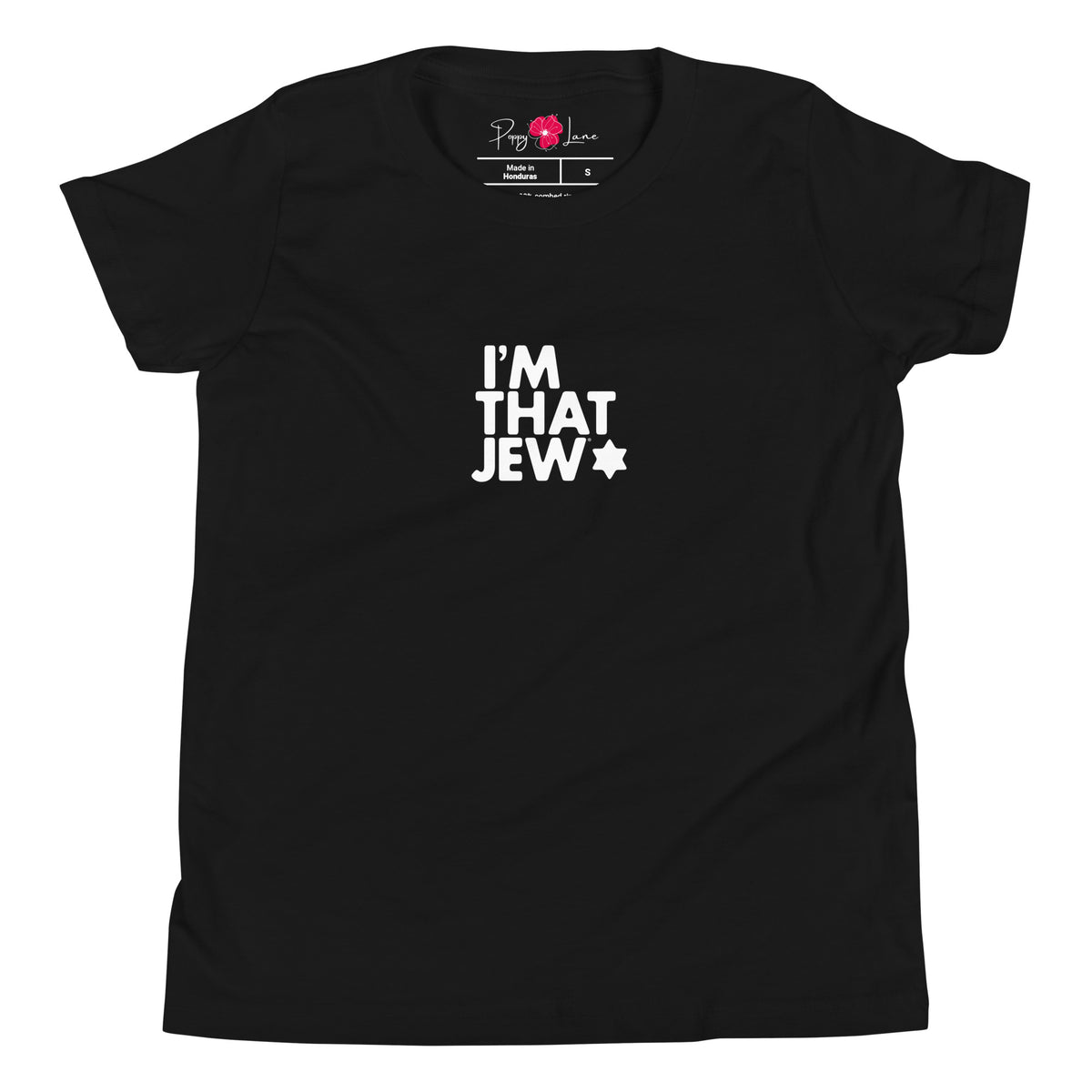 Black I'm That Jew® youth T-shirt by Eitan Chitayat, front view