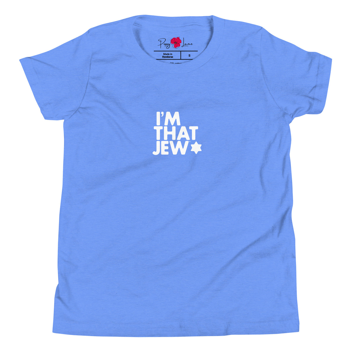 Heather Columbia Blue I'm That Jew® youth T-shirt by Eitan Chitayat, front view